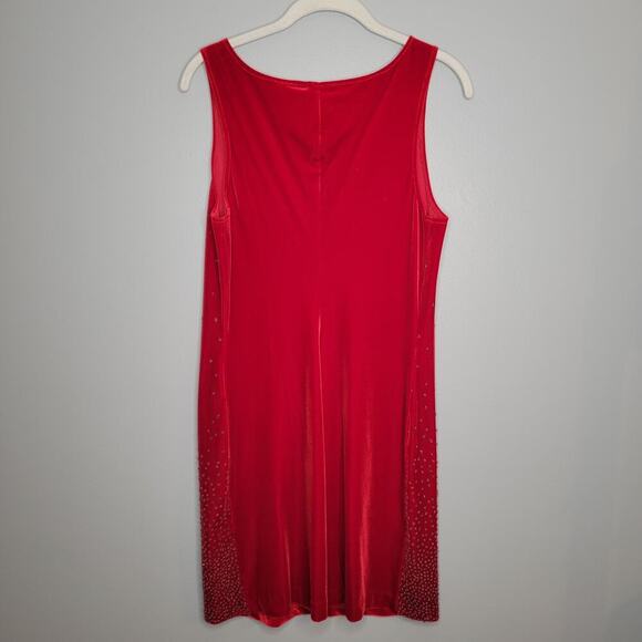 VTG City Triangles 90s y2k dress‎ women's L red sleeveless sparkle slinky velvet - Picture 3 of 11